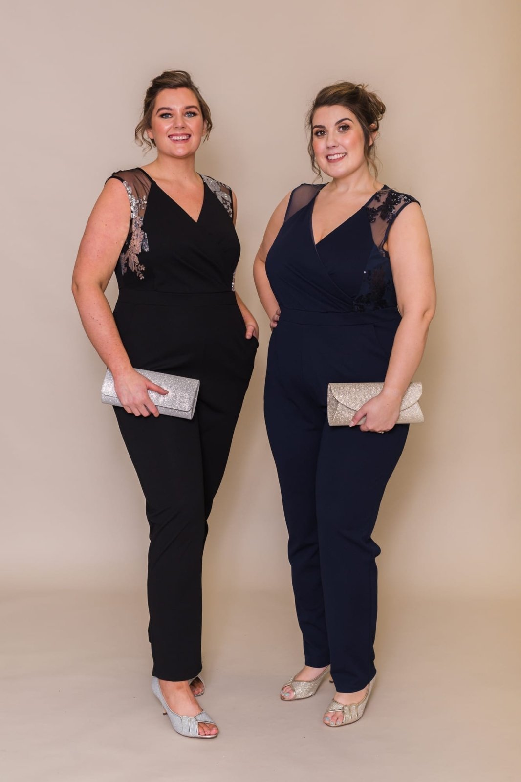 Black with Silver or Rose Gold Sequin Details Plus Size Jumpsuit