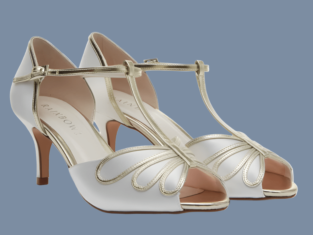 Rainbow Club Harlow Ivory Satin Heels With Gold Detailing Curvy Chic Boutique