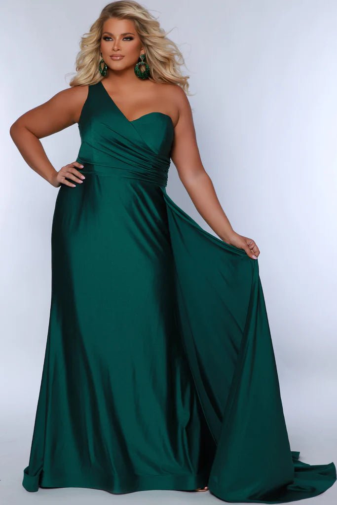 open lace back dress Slim One Shoulder Plus Size Evening Gown with Fly Away Panel