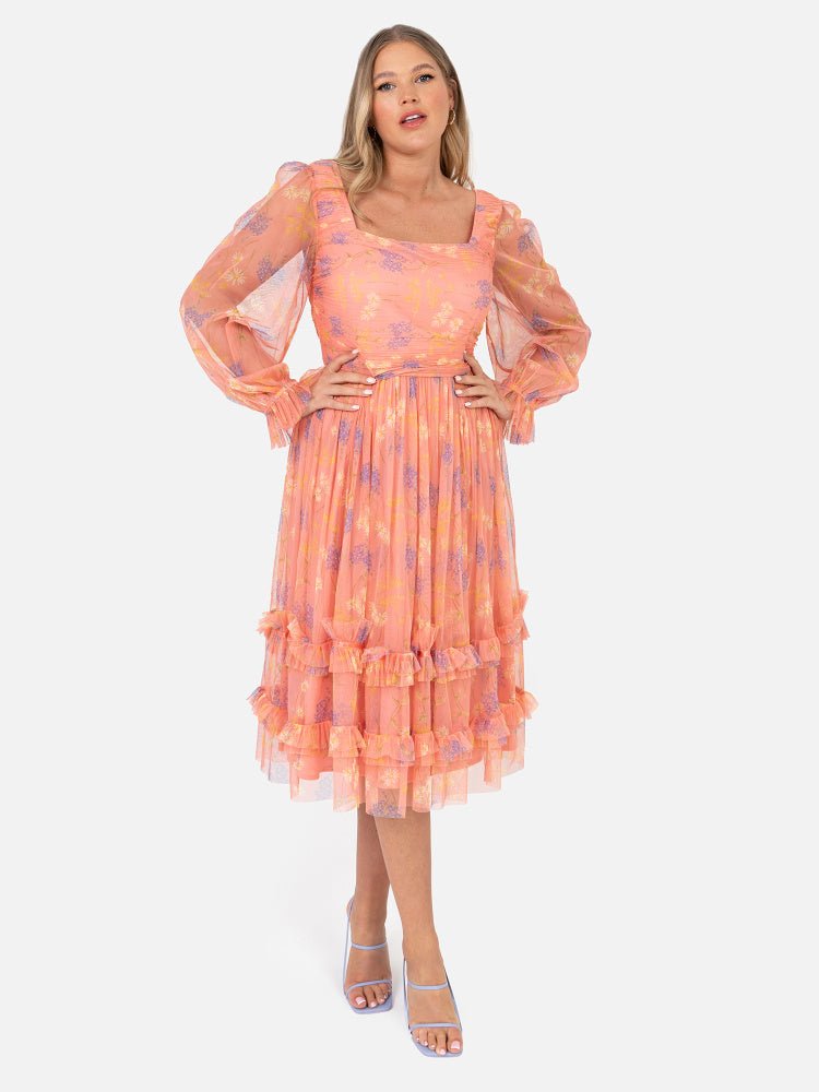 Floral Coral Midi Dress