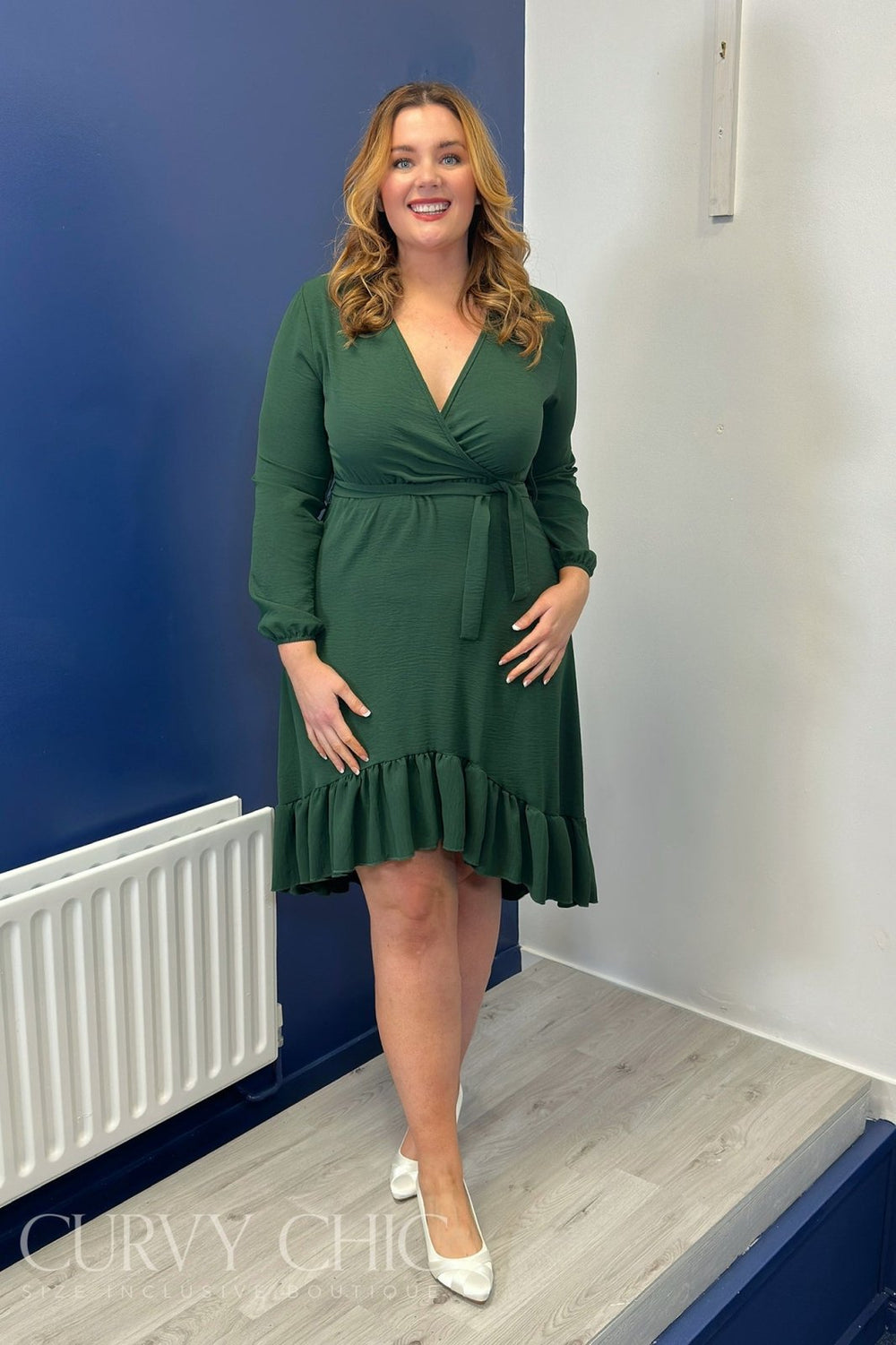 Wrap Plus Size Dress with Ruffle Detail in Black, Pink or Forest Green - Curvy Chic Boutique