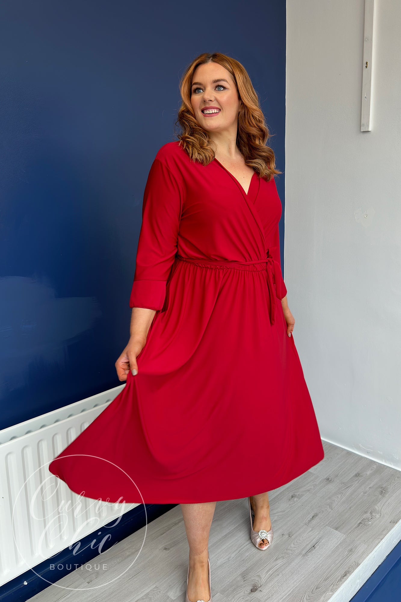 Dark red wrap top dress