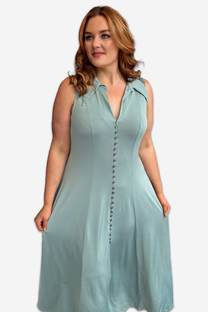 Sage Green Plus Size Maxi Button Down Collared Dress