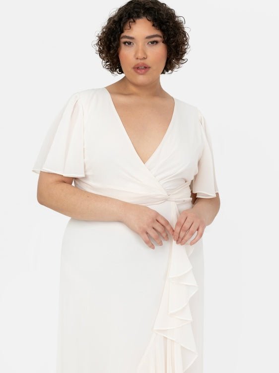 Anaya With Love Recycled Ivory Faux Wrap Ruffle Maxi Dress - Curvy Chic Boutique