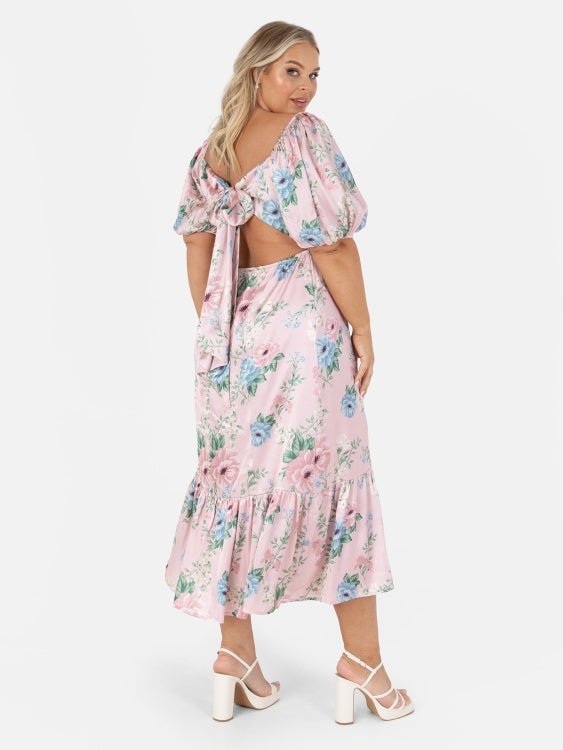 Anaya With Love Recycled Pink Satin Tie-Back Midi Dress - Curvy Chic Boutique