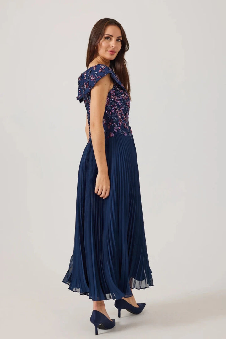 Samantha Jane Avaline Bardot Beaded mother of the bride dress in Navy side view