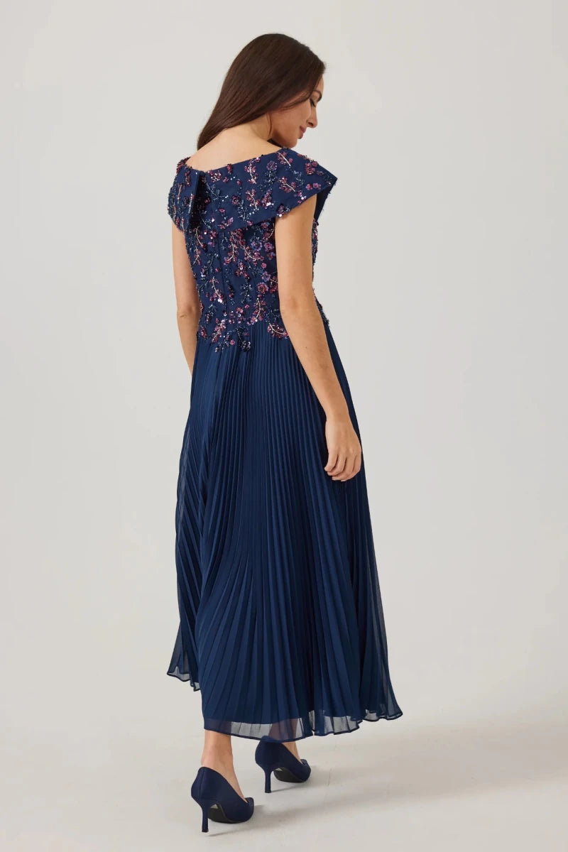 Samantha Jane Avaline Bardot Beaded mother of the bride dress in Navy back view