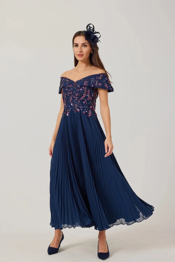 Samantha Jane Avaline Bardot Beaded mother of the bride dress in Navy