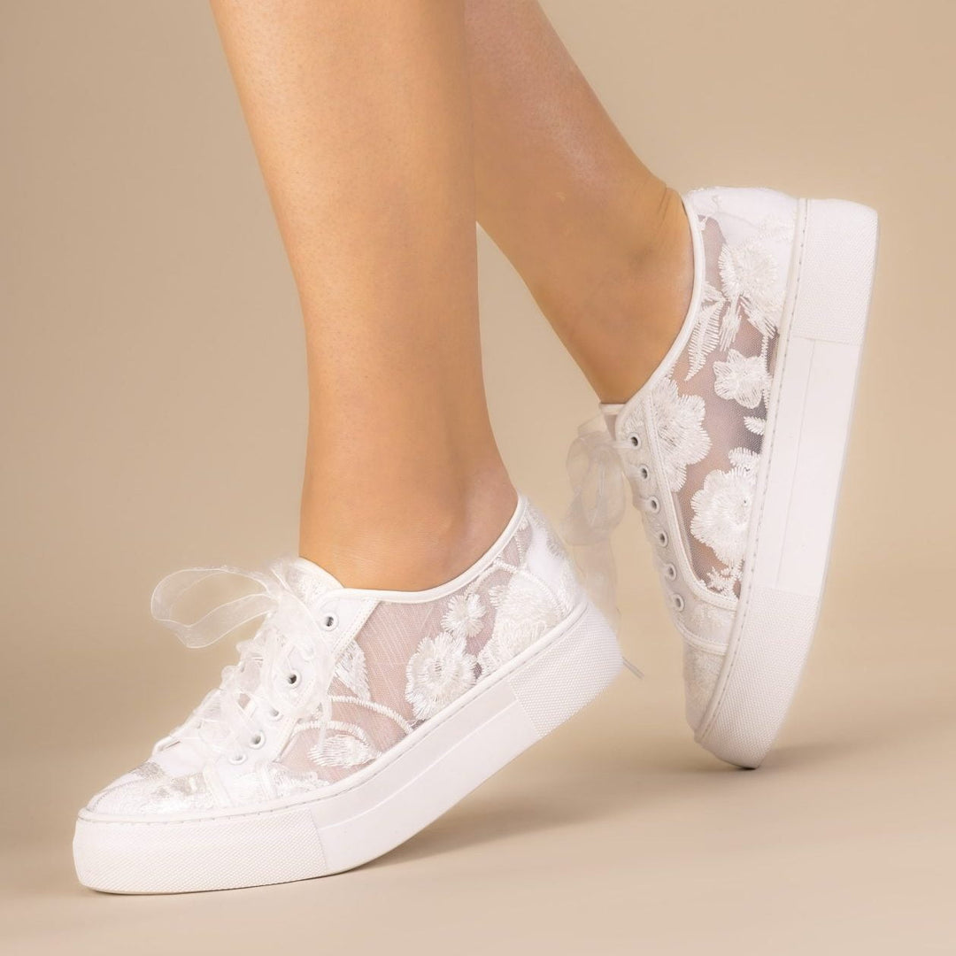 Codie Ivory Floral Lace Sneakers | Perfect Bridal Company - Curvy Chic Boutique