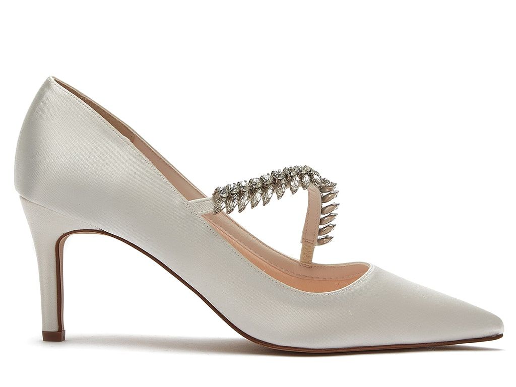 Crystal Ivory Satin Court Heels | Rainbow Club Shoes - Curvy Chic Boutique