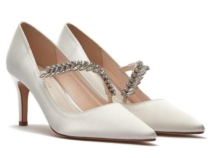 Crystal Ivory Satin Court Heels | Rainbow Club Shoes - Curvy Chic Boutique