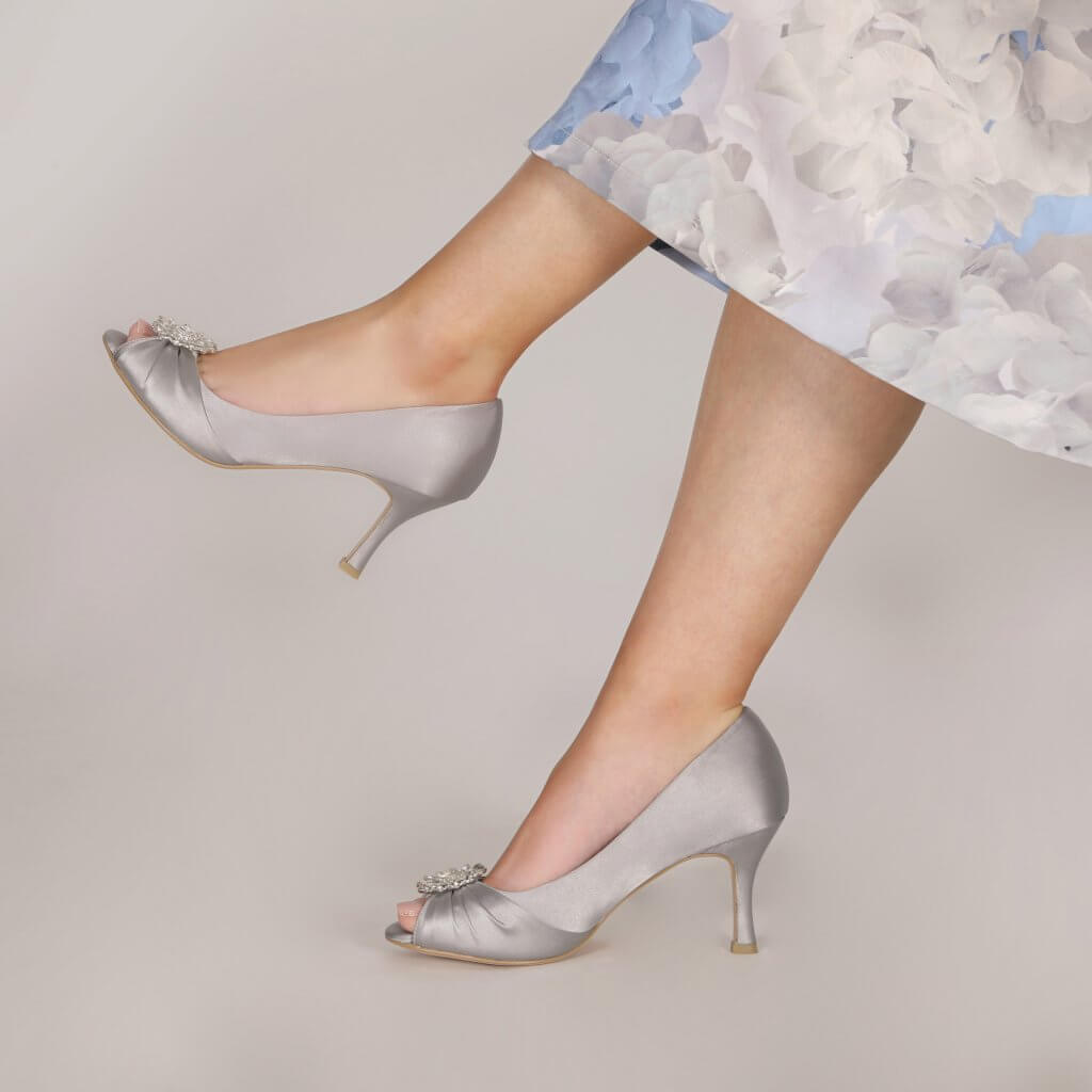 Gina Silver Satin Peep Toe Heels | Perfect Bridal Company - Curvy Chic Boutique