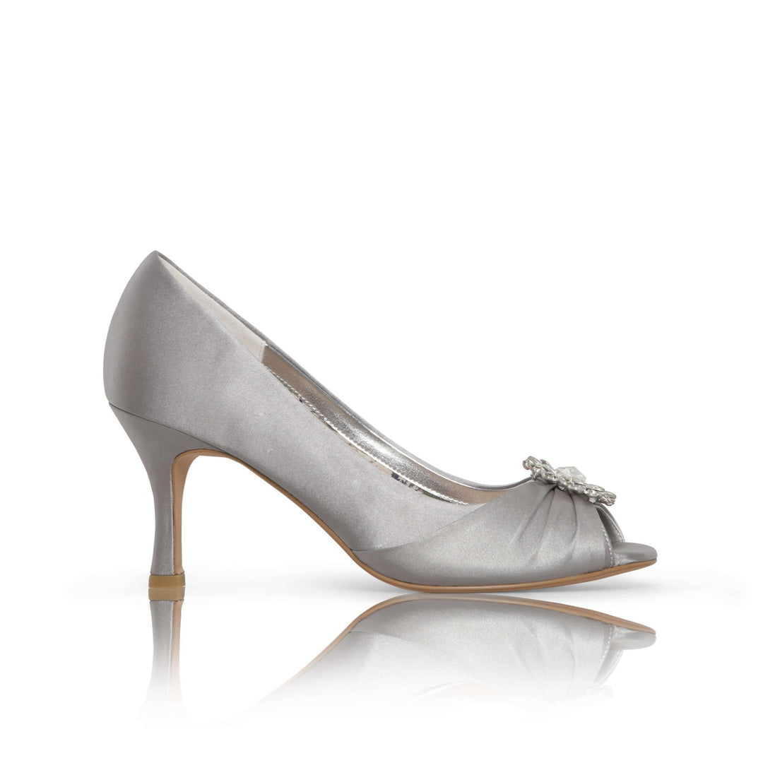 Gina Silver Satin Peep Toe Heels | Perfect Bridal Company - Curvy Chic Boutique