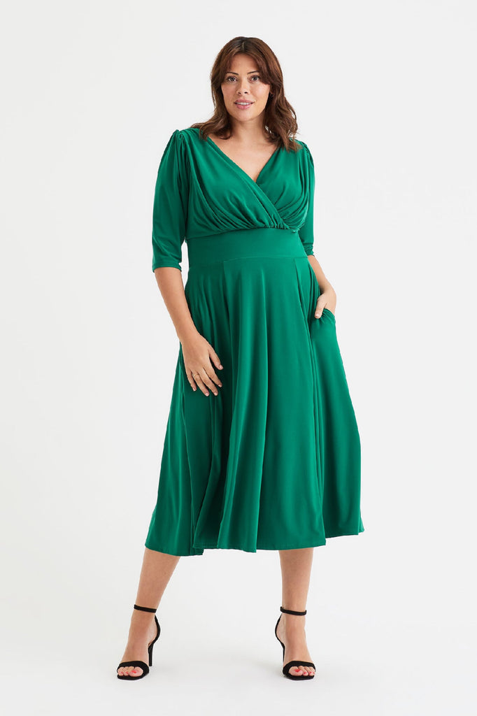 Emerald Green Midi Dress - Effortless Elegance & Pockets Emerald / 32