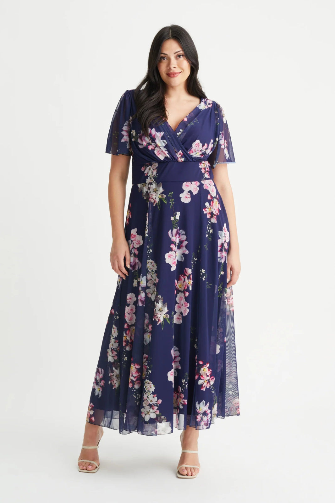 Isabelle Float Sleeve Maxi Dress in Navy Floral - Curvy Chic Boutique