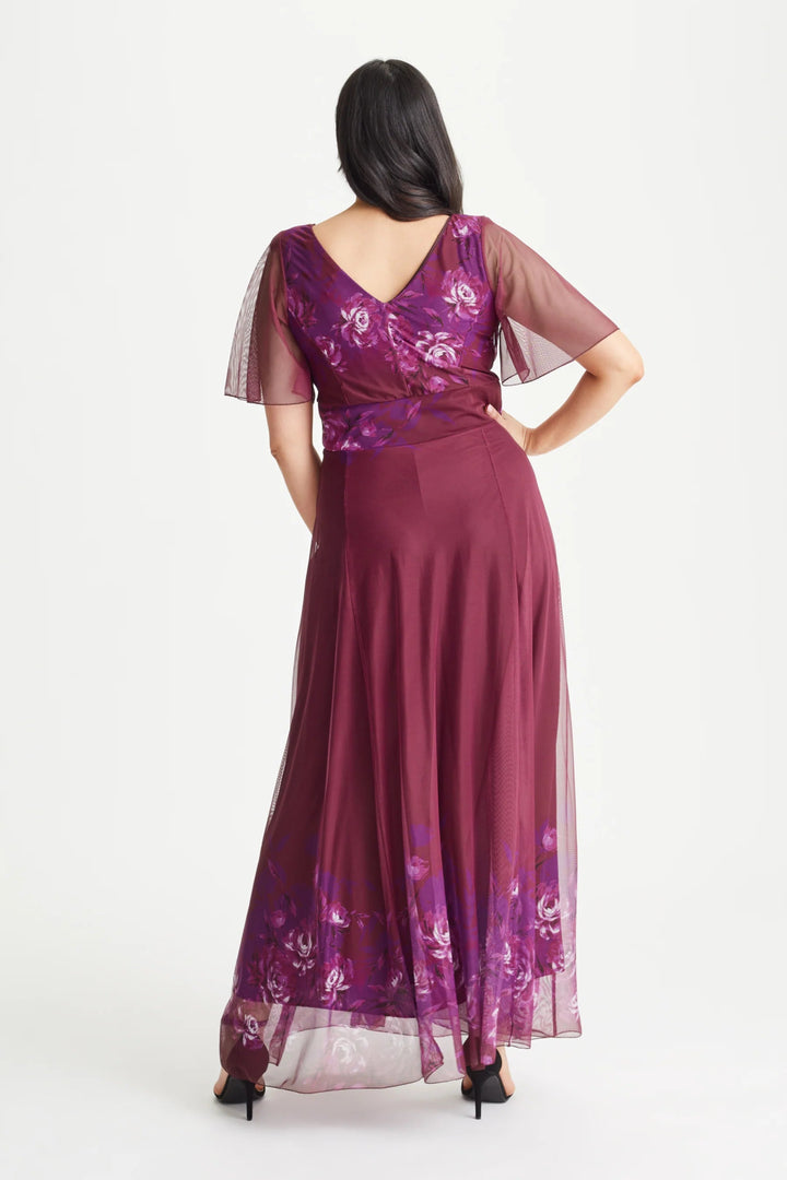 Isabelle Magenta Border Floral Float Sleeve Maxi Dress - Curvy Chic Boutique