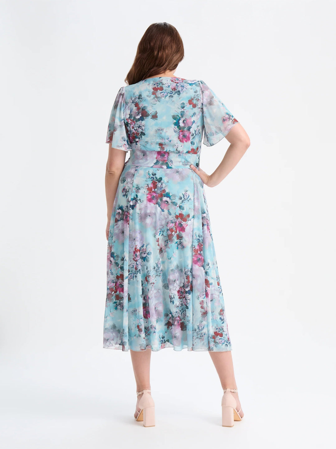 Liz Smoke Blue Print Bolero Wrap Bodice Midi Dress - Curvy Chic Boutique