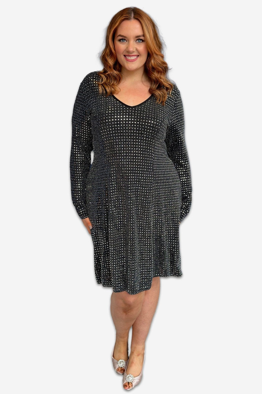 silver plus size a-line dress Poly USA W1010 Plus Size Long Satin Dress with Beaded Waist