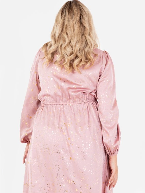 Lovedrobe Blush Pink Faux Wrap Midi Dress With Gold Detail - Curvy Chic Boutique