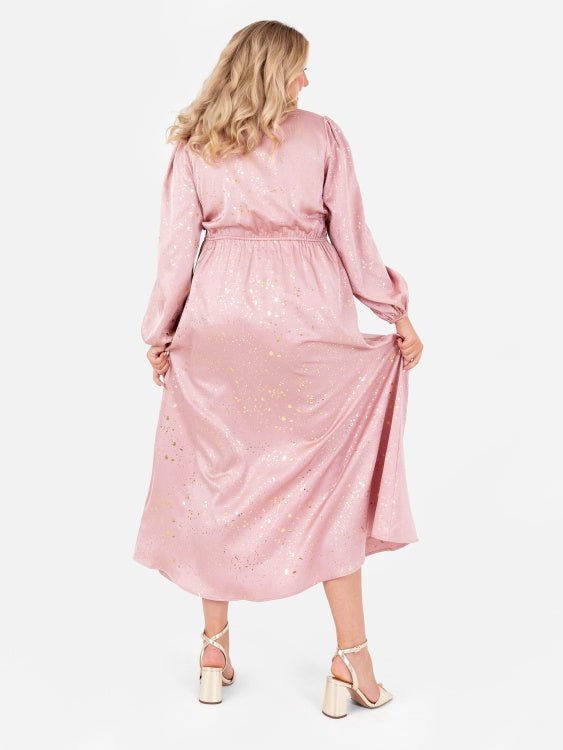 Lovedrobe Blush Pink Faux Wrap Midi Dress With Gold Detail - Curvy Chic Boutique