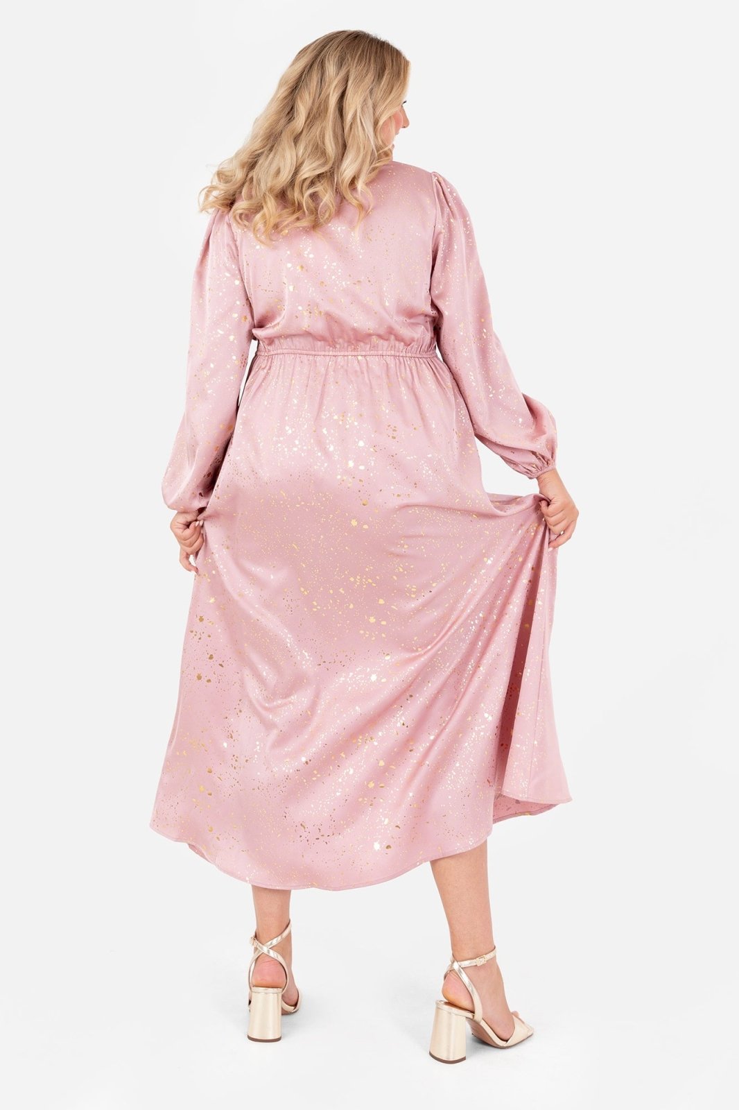 Lovedrobe Blush Pink Faux Wrap Midi Dress With Gold Detail - Curvy Chic Boutique