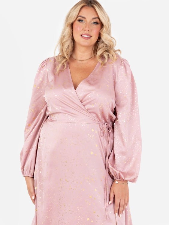 Lovedrobe Blush Pink Faux Wrap Midi Dress With Gold Detail - Curvy Chic Boutique