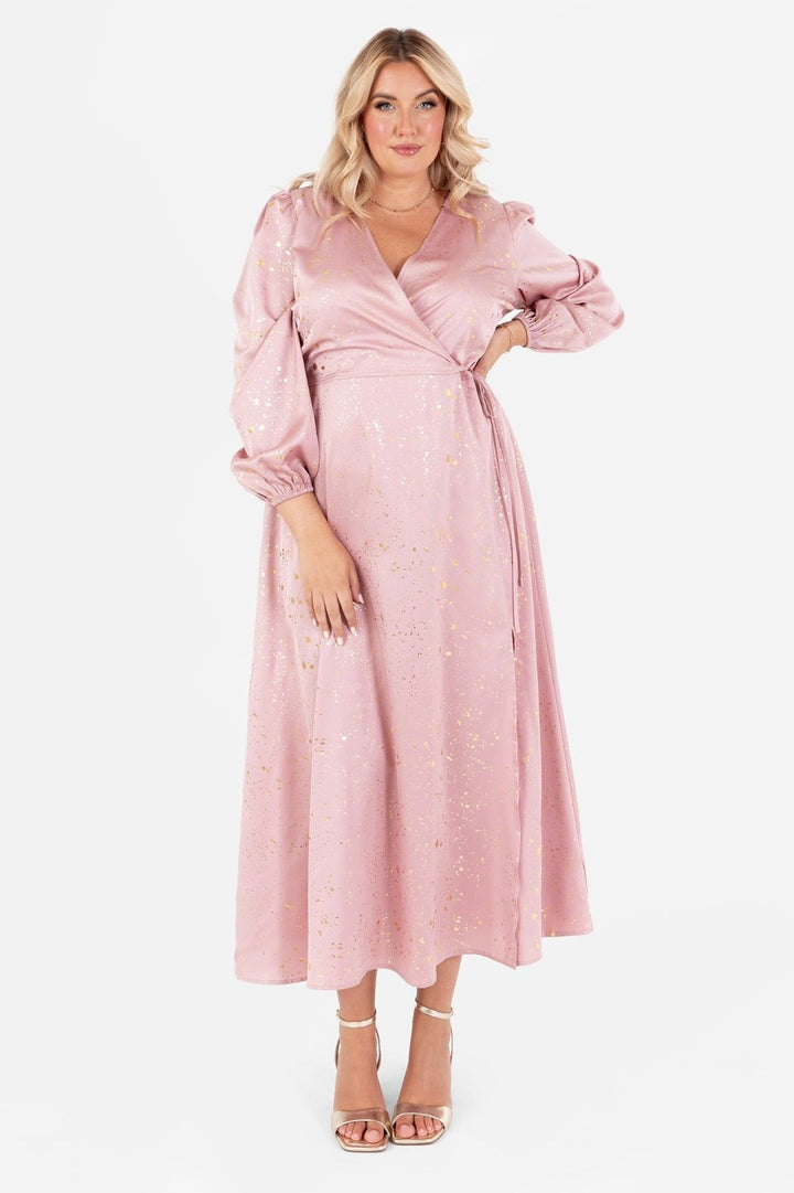 Lovedrobe Blush Pink Faux Wrap Midi Dress With Gold Detail - Curvy Chic Boutique