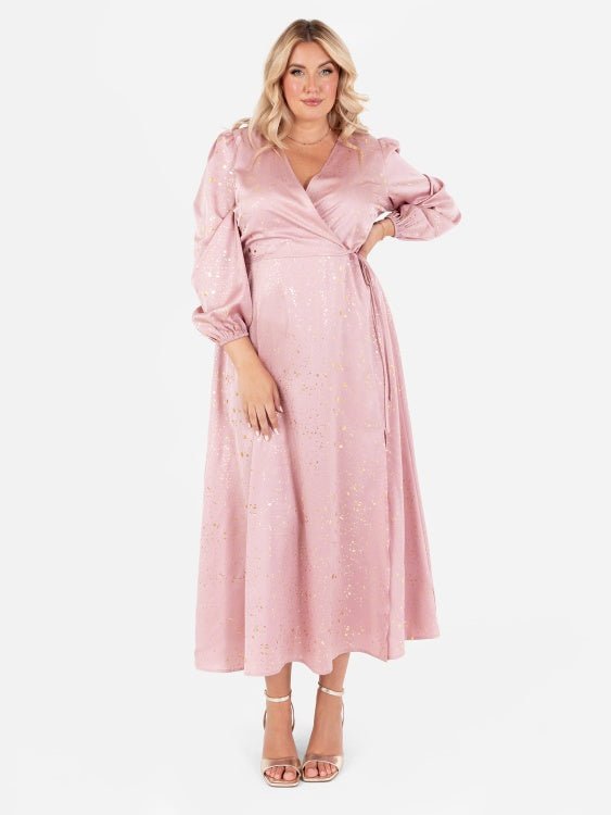 Lovedrobe Blush Pink Faux Wrap Midi Dress With Gold Detail - Curvy Chic Boutique