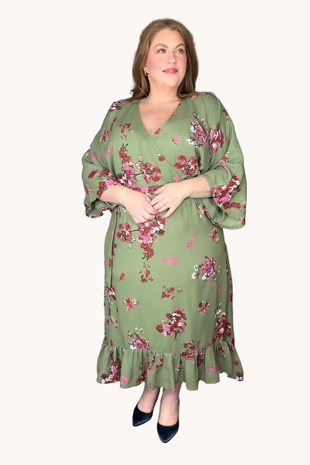 Lovedrobe Green Floral High - Low Midi Dress - Curvy Chic Boutique