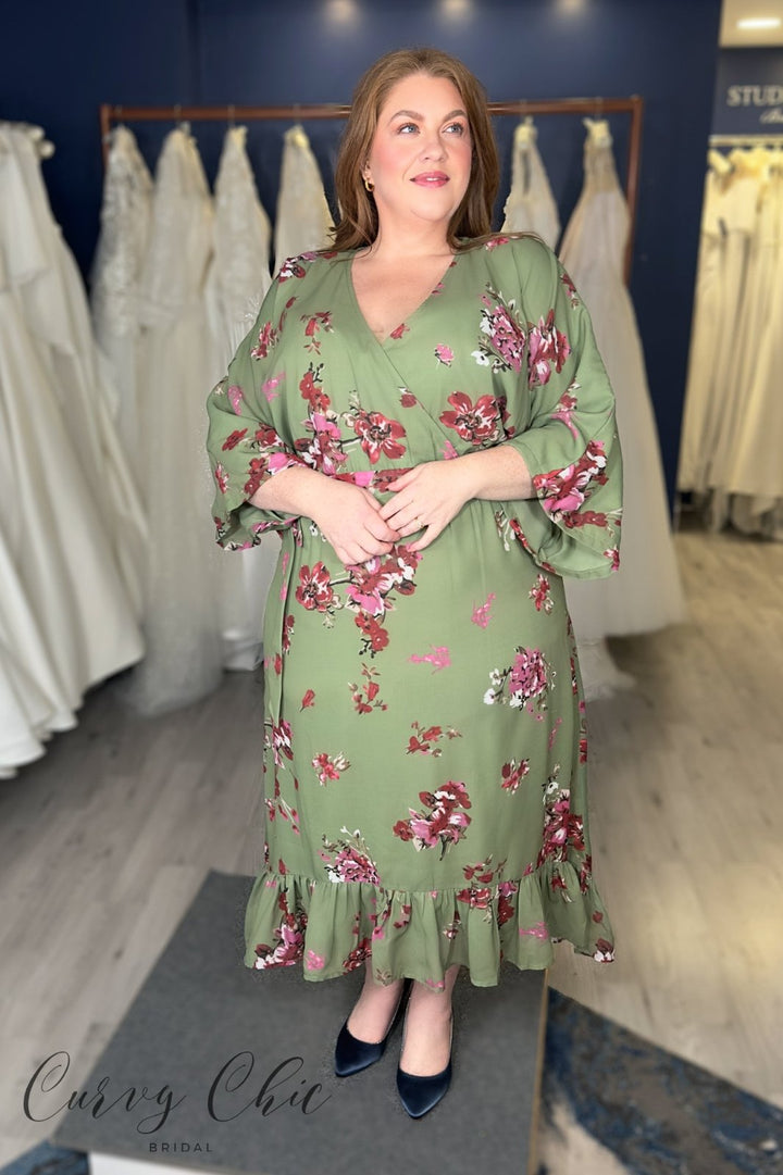 Lovedrobe Green Floral High - Low Midi Dress - Curvy Chic Boutique