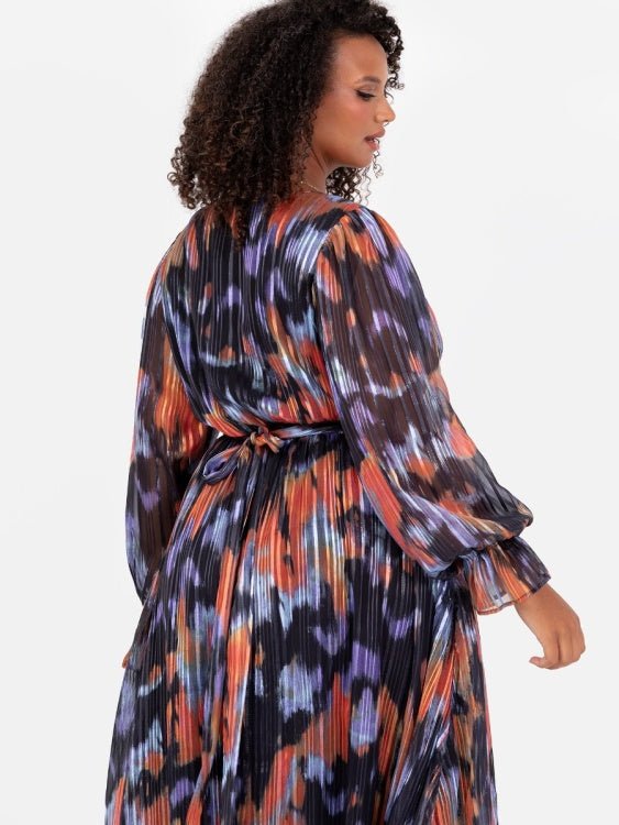 Lovedrobe Purple And Orange Faux Wrap Long Sleeve Maxi Dress - Curvy Chic Boutique