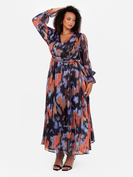 Lovedrobe Purple And Orange Faux Wrap Long Sleeve Maxi Dress - Curvy Chic Boutique