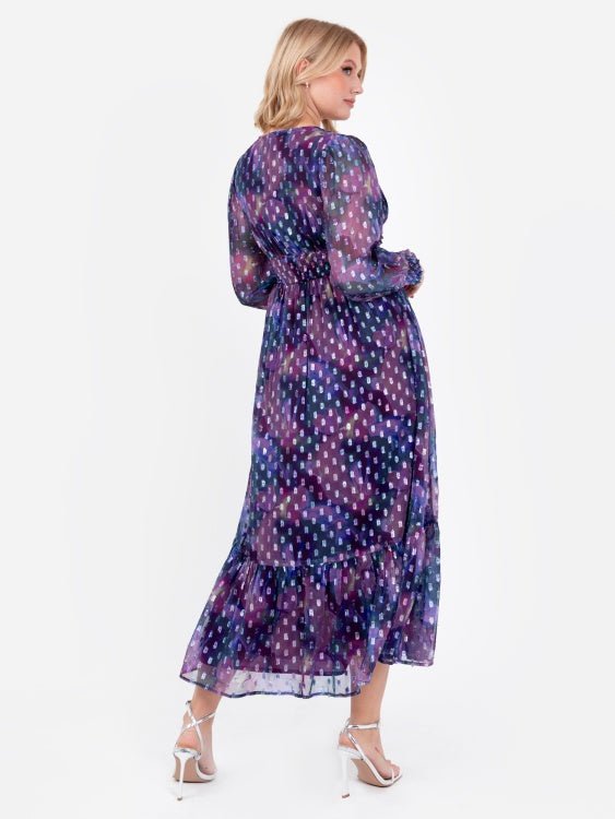 Lovedrobe Purple Long Sleeve Midi Dress With Silver Dobby Detail - Curvy Chic Boutique