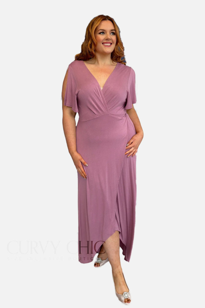Mauve Plus Size Wrap Style Maxi Hi - Low Jersey Dress - Curvy Chic Boutique