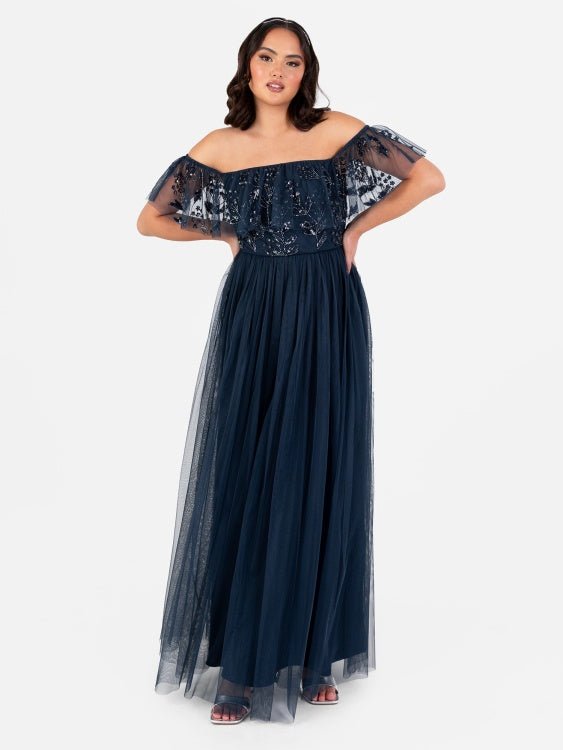 Maya Floral Embellished Oversized Bardot Maxi Dress - Curvy Chic Boutique