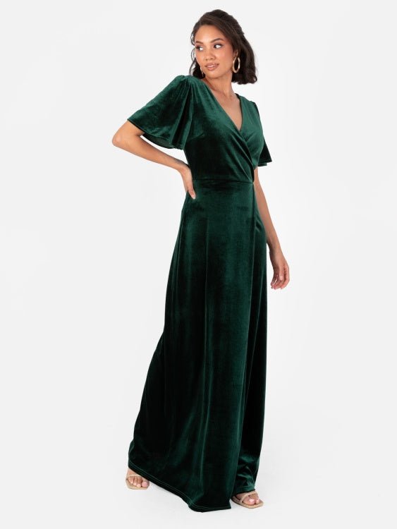 Maya Velvet Emerald Green Faux Wrap Maxi Dress - Curvy Chic Boutique