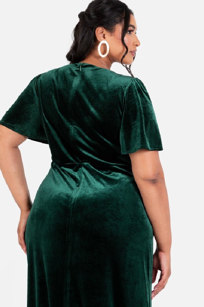 Maya Velvet Emerald Green Faux Wrap Maxi Dress - Curvy Chic Boutique