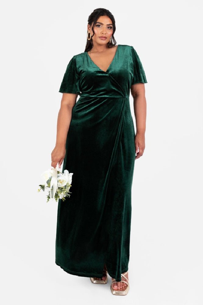 Maya Velvet Emerald Green Faux Wrap Maxi Dress - Curvy Chic Boutique