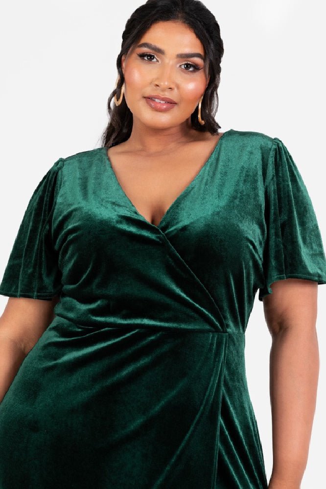 Maya Velvet Emerald Green Faux Wrap Maxi Dress - Curvy Chic Boutique