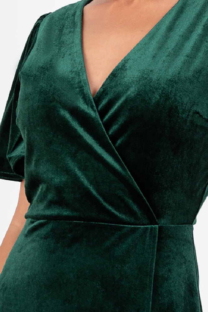 Maya Velvet Emerald Green Faux Wrap Maxi Dress - Curvy Chic Boutique