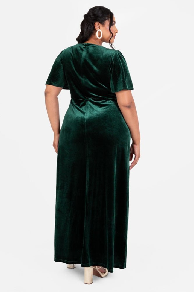 Maya Velvet Emerald Green Faux Wrap Maxi Dress - Curvy Chic Boutique