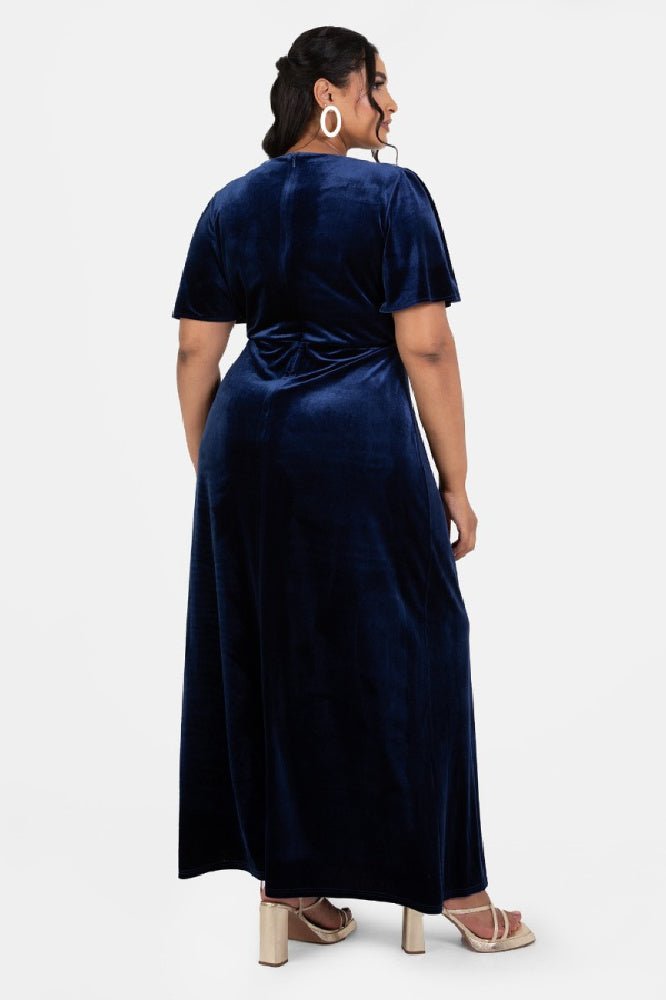 Maya Velvet Navy Faux Wrap Maxi Dress - Curvy Chic Boutique