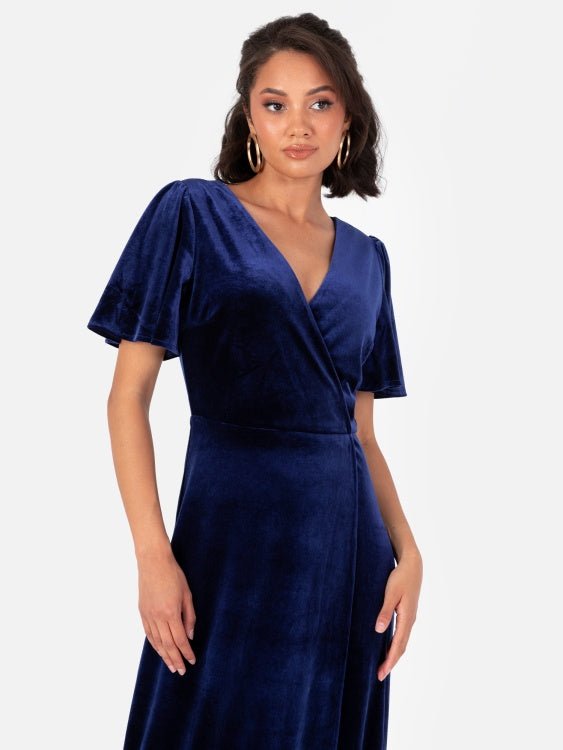 Maya Velvet Navy Faux Wrap Maxi Dress - Curvy Chic Boutique