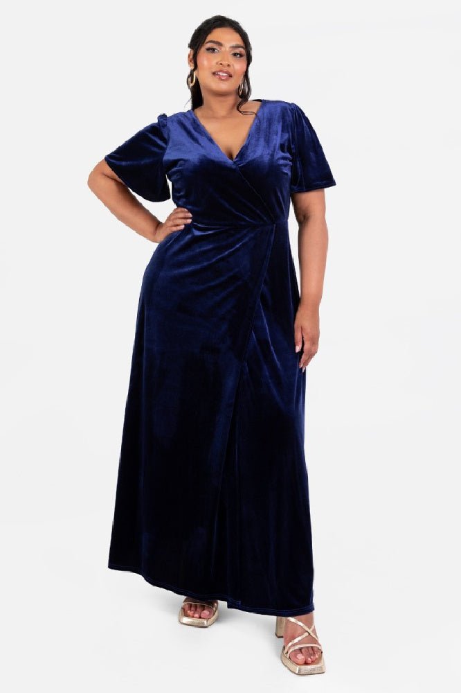 Maya Velvet Navy Faux Wrap Maxi Dress - Curvy Chic Boutique