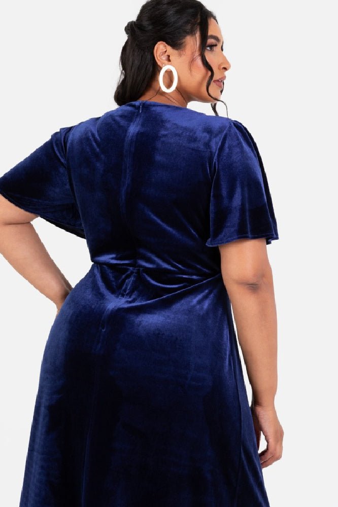 Maya Velvet Navy Faux Wrap Maxi Dress - Curvy Chic Boutique