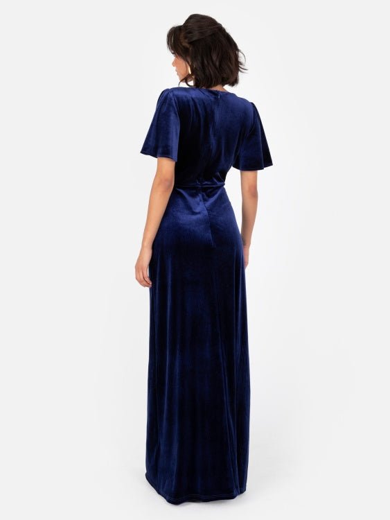 Maya Velvet Navy Faux Wrap Maxi Dress - Curvy Chic Boutique