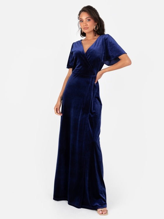 Maya Velvet Navy Faux Wrap Maxi Dress - Curvy Chic Boutique