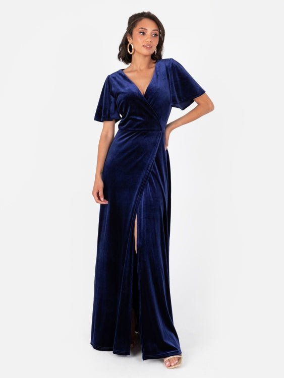 Maya Velvet Navy Faux Wrap Maxi Dress - Curvy Chic Boutique