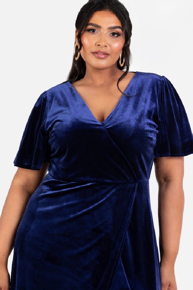 Maya Velvet Navy Faux Wrap Maxi Dress - Curvy Chic Boutique