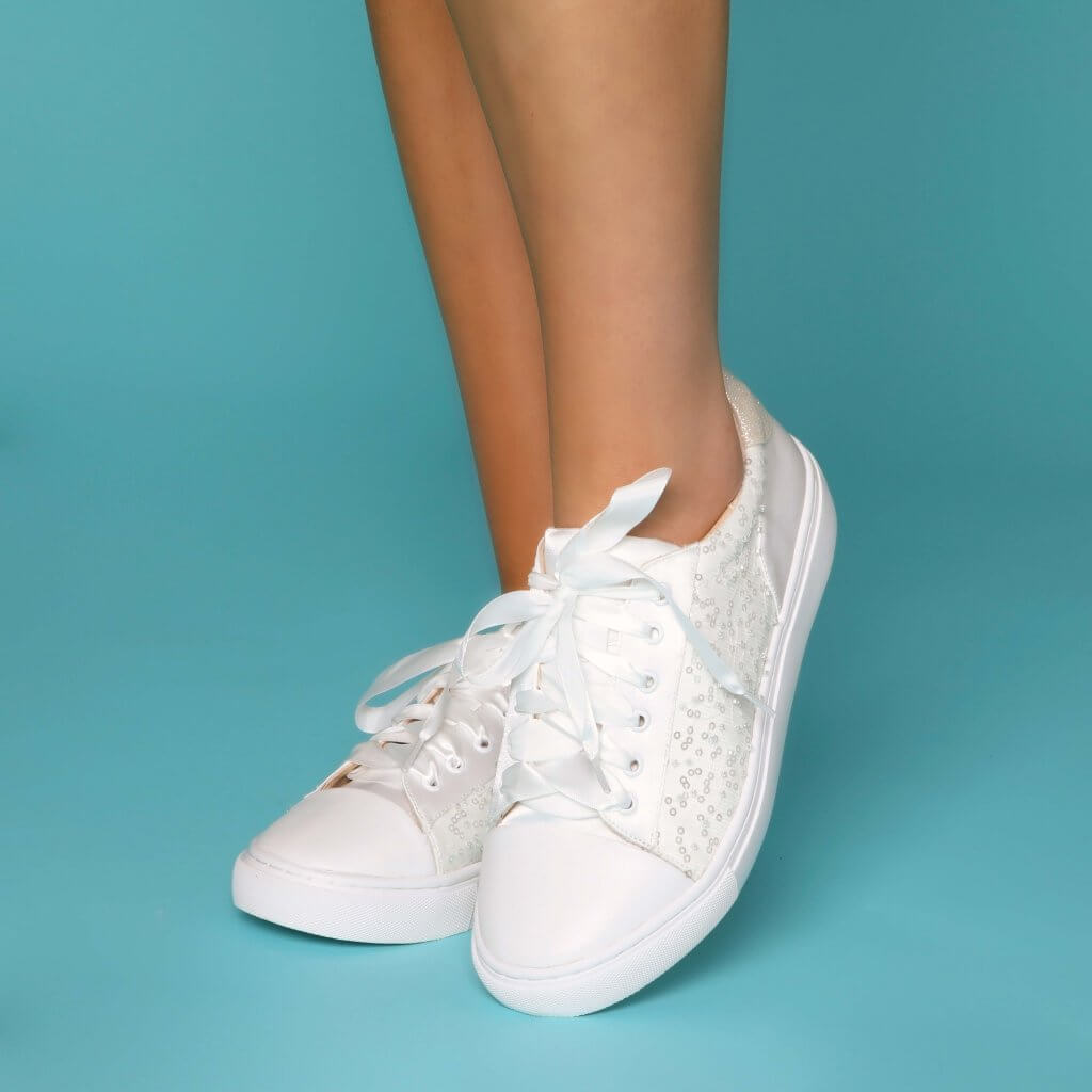 Nikki Ivory Sequin Detailed Bridal Trainers | Perfect Bridal Company - Curvy Chic Boutique